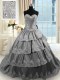 Popular Grey Ball Gowns Taffeta Sweetheart Sleeveless Beading and Appliques and Ruffled Layers With Train Lace Up Quinceanera Dresses Court Train