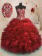 Captivating Sleeveless With Train Beading and Ruffles Lace Up Quinceanera Gowns with Wine Red Sweep Train