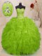 Sexy Yellow Green Organza Lace Up Sweet 16 Dress Sleeveless Floor Length Beading and Ruffles