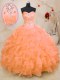 Orange Ball Gowns Organza Sweetheart Sleeveless Beading and Ruffles Floor Length Lace Up Quinceanera Gowns