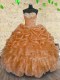 Orange Ball Gowns Beading and Appliques and Ruffles and Sequins Quince Ball Gowns Lace Up Organza Sleeveless Floor Length