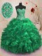 Affordable Sweep Train Ball Gowns Quince Ball Gowns Green Sweetheart Organza Sleeveless With Train Lace Up
