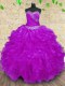 Customized Halter Top Purple Sleeveless Organza Lace Up Sweet 16 Quinceanera Dress for Military Ball and Sweet 16 and Quinceanera