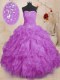 Fancy Floor Length Lace Up 15 Quinceanera Dress Purple for Military Ball and Sweet 16 and Quinceanera with Beading and Ruffles and Ruching