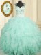 Floor Length Aqua Blue Quinceanera Dresses Organza Sleeveless Beading and Ruffles