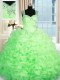 Beauteous Sleeveless Floor Length Beading and Ruffles Zipper Quince Ball Gowns