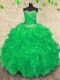 Fine Organza Sweetheart Sleeveless Lace Up Beading and Appliques and Ruffles and Ruching Quinceanera Gowns in Green