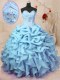 Superior Pick Ups Baby Blue Sleeveless Organza Lace Up Vestidos de Quinceanera for Military Ball and Sweet 16 and Quinceanera