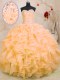 Organza Sweetheart Sleeveless Lace Up Beading and Ruffles Quinceanera Gown in Orange