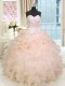 Suitable Peach Sleeveless Floor Length Beading and Ruffles Lace Up Vestidos de Quinceanera