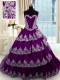 Ruffled With Train Ball Gowns Sleeveless Purple Ball Gown Prom Dress Court Train Lace Up