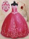 Red Tulle Lace Up Ball Gown Prom Dress Sleeveless Floor Length Beading and Embroidery