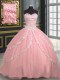 Charming Pink Sweetheart Lace Up Beading and Appliques 15 Quinceanera Dress Brush Train Sleeveless