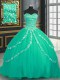 Inexpensive Turquoise Lace Up Sweetheart Beading and Appliques 15 Quinceanera Dress Tulle Sleeveless Brush Train