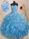 Lovely Beading and Ruffles Sweet 16 Dress Blue Lace Up Sleeveless Floor Length