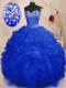 On Sale Royal Blue Lace Up Sweetheart Beading and Ruffles Ball Gown Prom Dress Organza Sleeveless