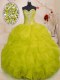 Floor Length Yellow Green Sweet 16 Dress Organza Sleeveless Beading and Ruffles