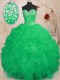 Turquoise Lace Up Sweet 16 Quinceanera Dress Beading and Ruffles Sleeveless Floor Length