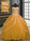 Gold Lace Up Sweetheart Beading and Appliques Quince Ball Gowns Tulle Sleeveless Brush Train