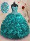 Teal Sweetheart Neckline Beading and Ruffles 15 Quinceanera Dress Sleeveless Lace Up