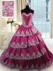 Sleeveless Court Train Beading and Appliques and Ruffled Layers Lace Up Quince Ball Gowns