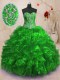 Discount With Train Quince Ball Gowns Organza Sweep Train Sleeveless Beading and Ruffles