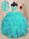 Custom Design Floor Length Aqua Blue Ball Gown Prom Dress Sweetheart Sleeveless Lace Up