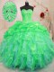 Pretty Beading and Ruffles 15th Birthday Dress Green Lace Up Sleeveless Floor Length