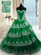 Suitable Dark Green Sleeveless With Train Beading and Appliques and Ruffled Layers Lace Up Sweet 16 Quinceanera Dress