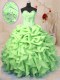 Yellow Green Organza Lace Up Sweetheart Sleeveless Floor Length Sweet 16 Quinceanera Dress Beading and Ruffles and Pick Ups