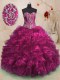 Glamorous With Train Fuchsia 15th Birthday Dress Sweetheart Sleeveless Sweep Train Lace Up