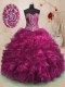 Glamorous With Train Fuchsia 15th Birthday Dress Sweetheart Sleeveless Sweep Train Lace Up