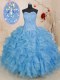 Graceful Blue Lace Up Vestidos de Quinceanera Beading and Ruffles Sleeveless Floor Length