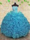 Aqua Blue Sleeveless Organza Lace Up Sweet 16 Dresses for Military Ball and Sweet 16 and Quinceanera