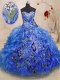 Blue Sweetheart Zipper Beading and Appliques and Ruffles Quinceanera Gowns Sleeveless