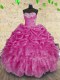 Modest Fuchsia Lace Up Sweetheart Beading and Appliques and Ruffles and Ruching Quinceanera Gown Organza Sleeveless