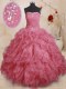 Strapless Sleeveless Lace Up Sweet 16 Dresses Pink Organza