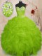 Flare Sweetheart Sleeveless Organza Vestidos de Quinceanera Beading and Ruffles Lace Up