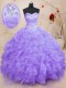 Trendy Lavender Sleeveless Floor Length Beading and Ruffles Lace Up Quince Ball Gowns