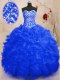 Flirting Sequins Floor Length Royal Blue Quince Ball Gowns Sweetheart Sleeveless Lace Up