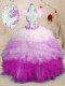 Great Multi-color Lace Up 15 Quinceanera Dress Beading and Appliques and Ruffles Sleeveless With Brush Train