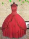 Superior Halter Top Sleeveless Lace Up 15th Birthday Dress Red Tulle