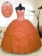 Glamorous Orange Quinceanera Gown Military Ball and Sweet 16 and Quinceanera and For with Sequins and Pick Ups Sweetheart Sleeveless Zipper