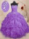 Lavender Lace Up Quinceanera Dresses Beading and Ruffles and Ruching Sleeveless Floor Length