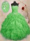 Floor Length Sweet 16 Dress Organza Sleeveless Beading and Ruffles and Ruching