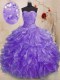Lavender Organza Lace Up Sweetheart Sleeveless Floor Length Sweet 16 Quinceanera Dress Beading and Ruffles