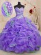 Cute Sweetheart Sleeveless Brush Train Lace Up 15th Birthday Dress Lavender Organza