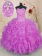 Clearance Floor Length Ball Gowns Sleeveless Fuchsia Quinceanera Gowns Lace Up