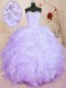Modest Sweetheart Sleeveless Organza Quinceanera Dress Beading and Ruffles Lace Up