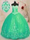 Turquoise Ball Gowns Beading and Embroidery Sweet 16 Dress Lace Up Tulle Sleeveless Floor Length